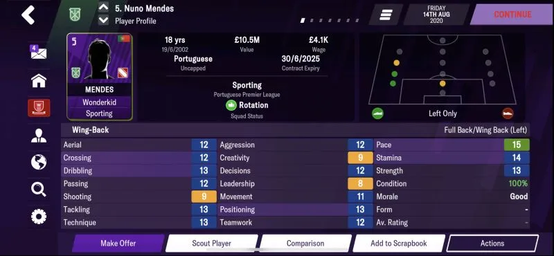 nuno mendes football manager 2021 mobile