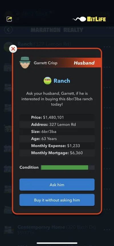 asking spouse to buy a ranch