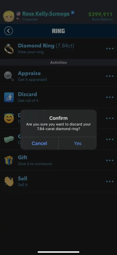 bitlife discarding diamond ring