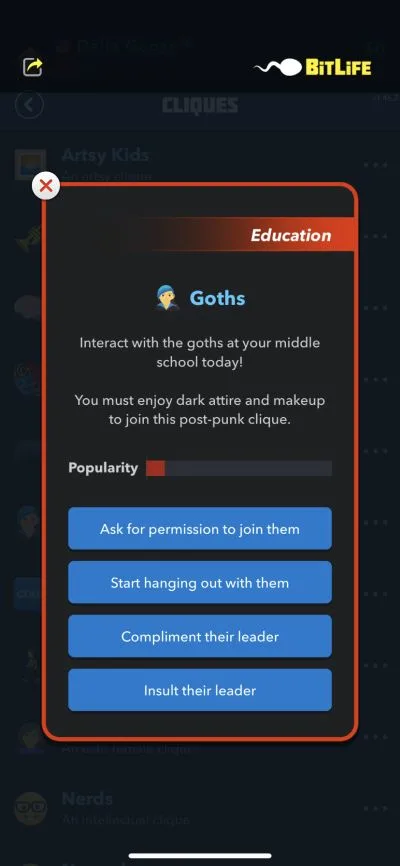 goths clique bitlife