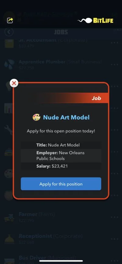 bitlife nude art model job