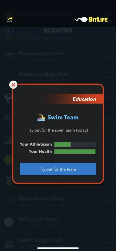 bitlife swim team