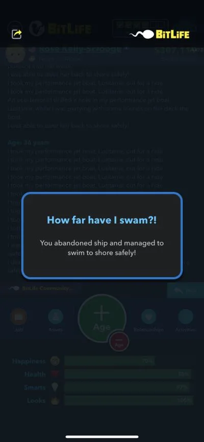 bitlife swim to shore