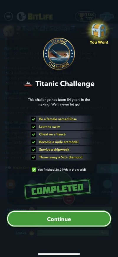 bitlife titanic challenge requirements