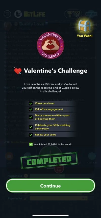 bitlife valentine's challenge requirements