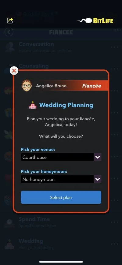 wedding planning in bitlife