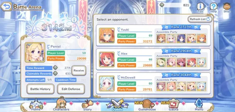 princess connect re: dive battle arena