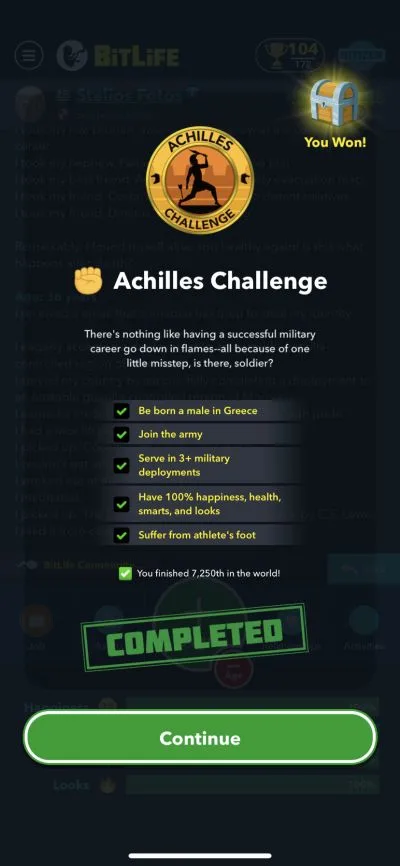 bitlife achilles challenge requirements