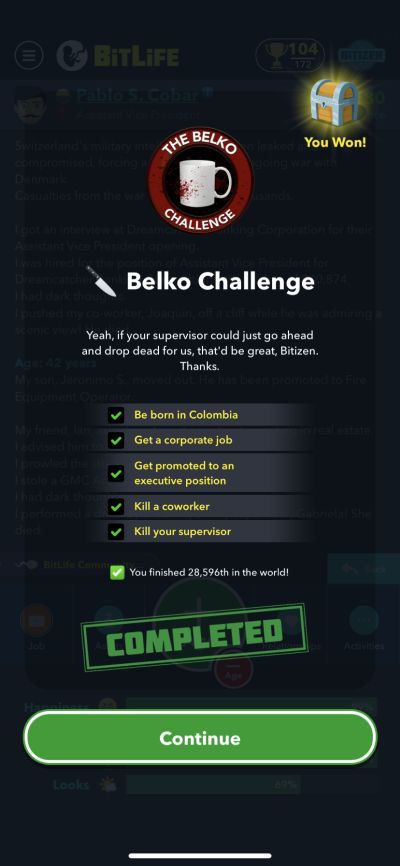 bitlife belko challenge requirements