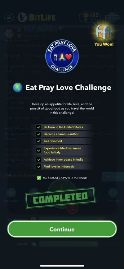 bitlife eat pray love challenge requirements