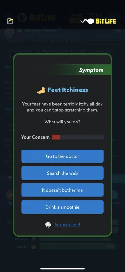 bitlife feet itchiness