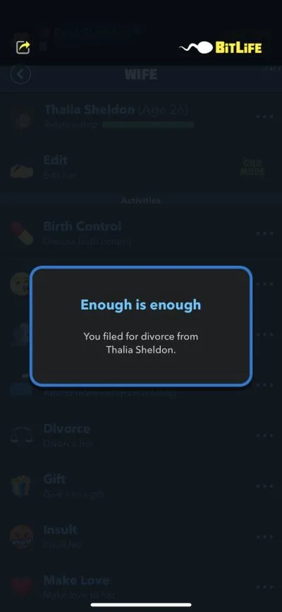 filing for divorce in bitlife