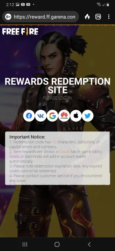 garena free fire redeem code step 2