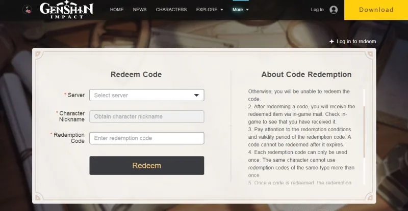 genshin impact browser redeem code