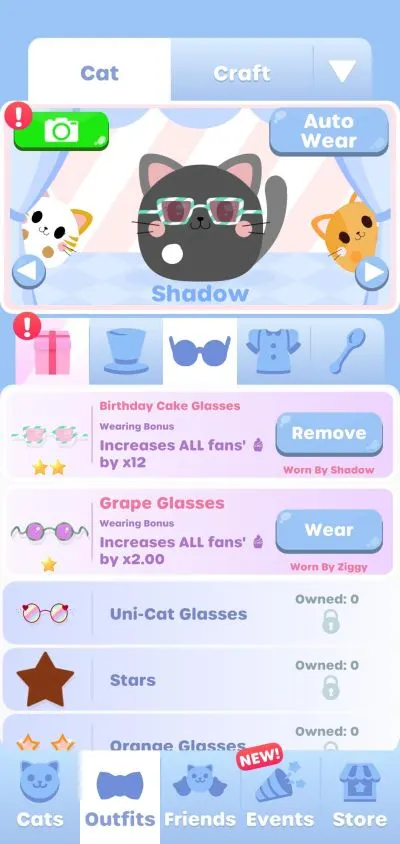 greedy cats kitty clicker outfits