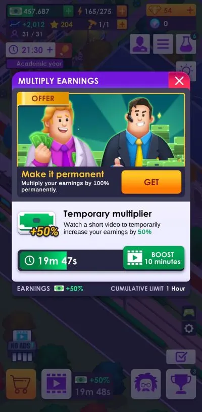 university empire tycoon income multiplier
