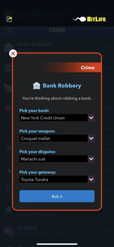 bank robbery in bitlife