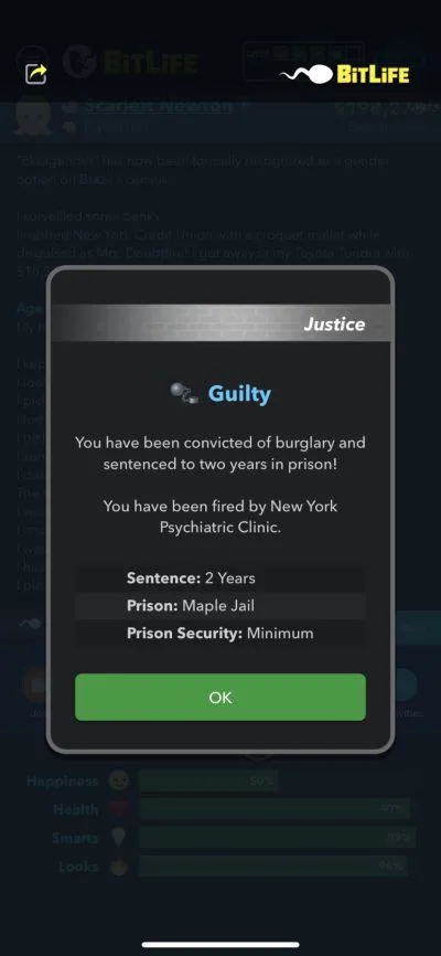 bitlife conviction