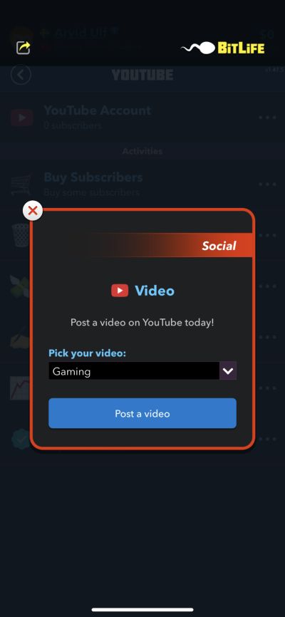 posting a video on youtube in bitlife