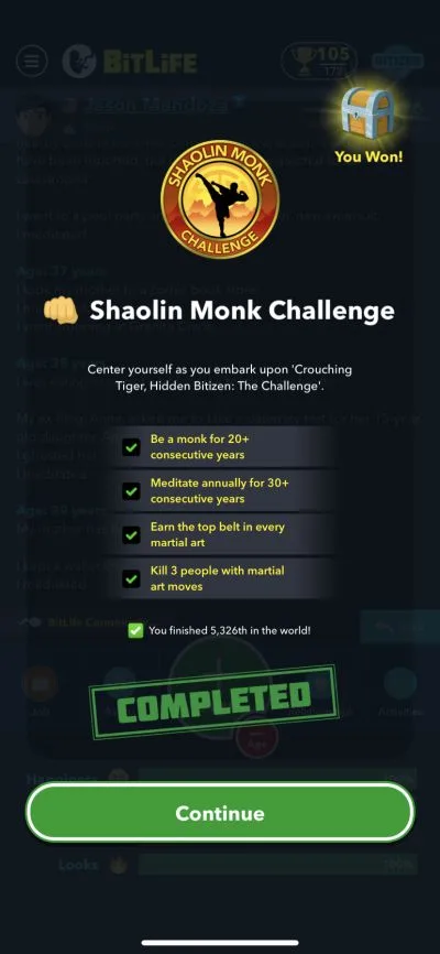 bitlife shaolin monk challenge requirements