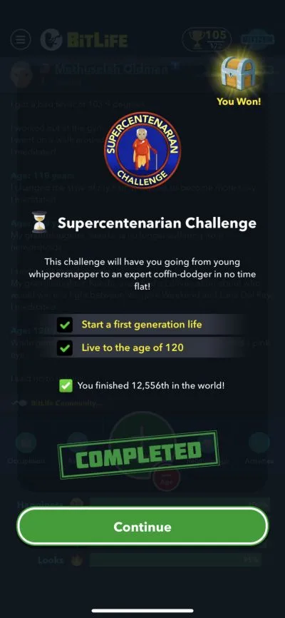 bitlife supercentenarian challenge requirements