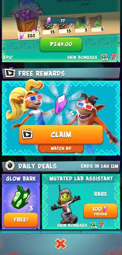 crash bandicoot on the run free rewards