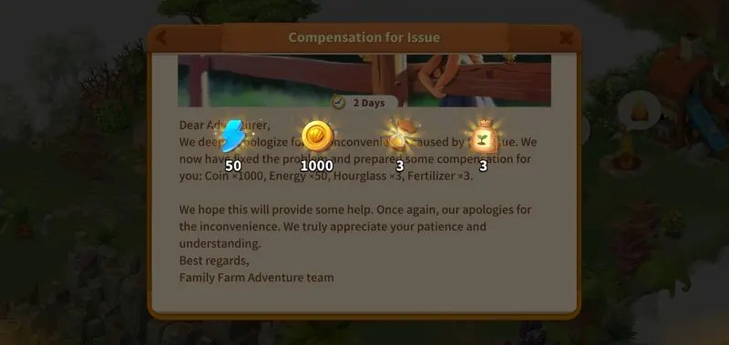 compensation in family farm adventure