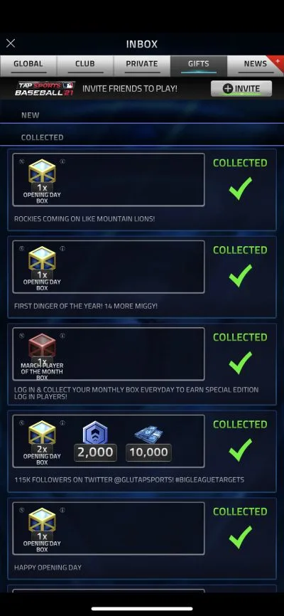 free gifts and mystery boxes in mlb tap sports baseball 2021