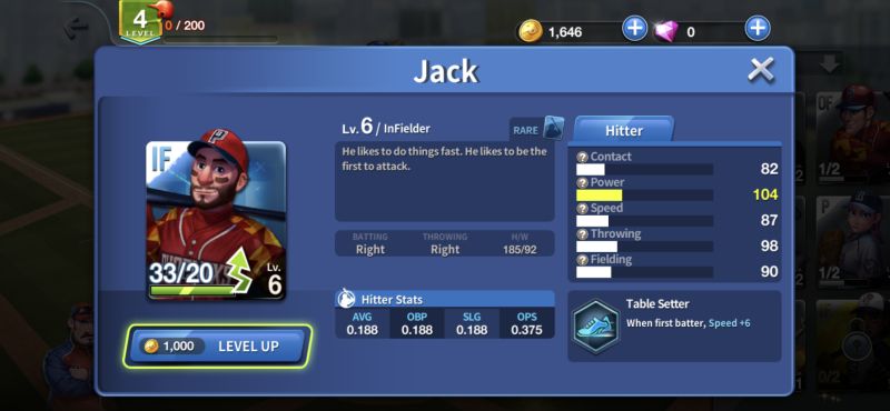 leveling up player in baseball clash