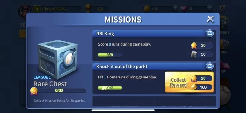 completing missions in baseball clash