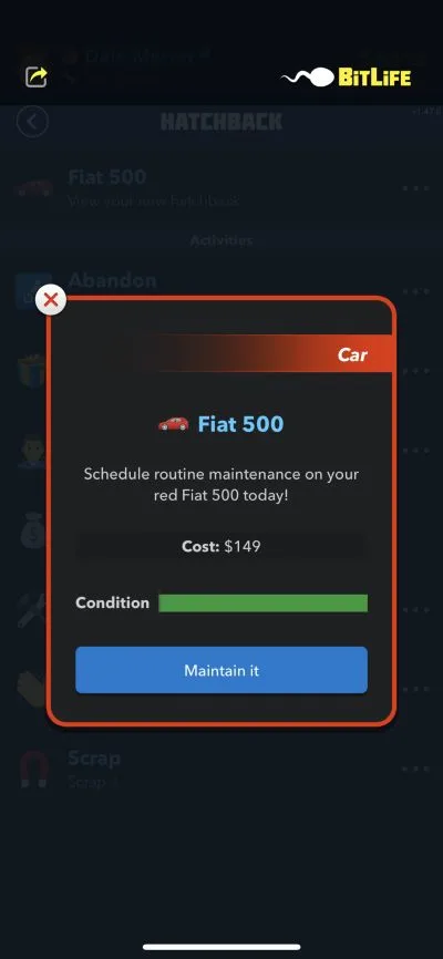 car maintenance in bitlife