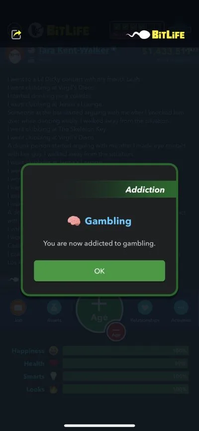 bitlife gambling addiction