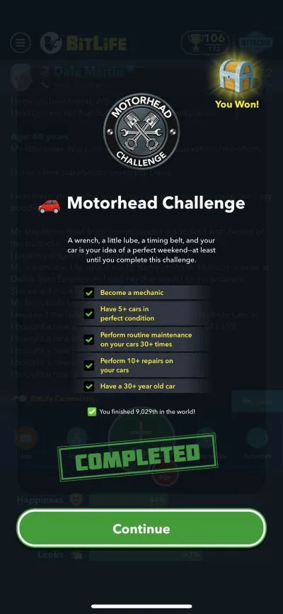 bitlife motorhead challenge requirements