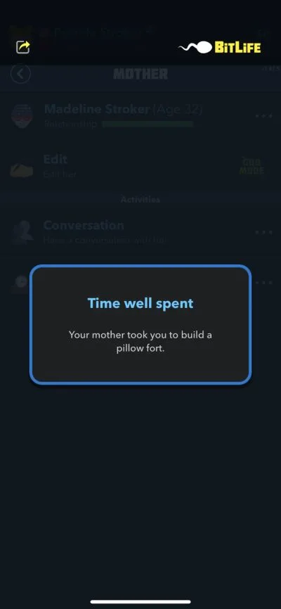spending time with mother in bitlife