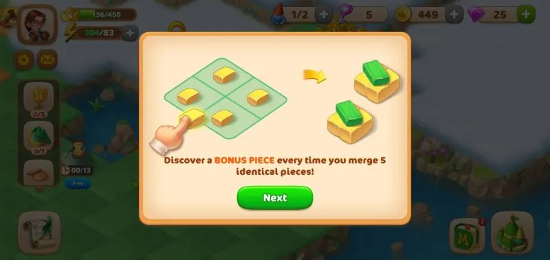 merging five items in merge fables