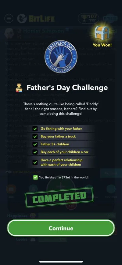 bitlife father's day challenge requirements