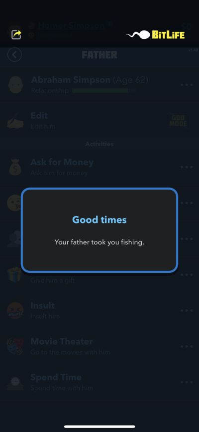 fishing with father in bitlife