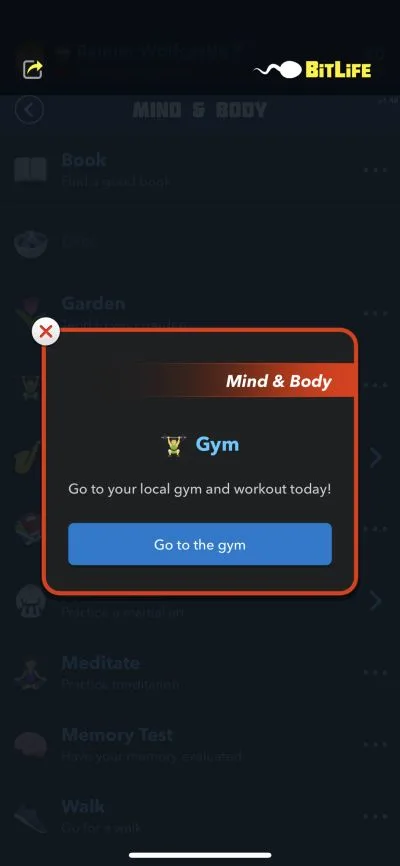 going to the gym in bitlife