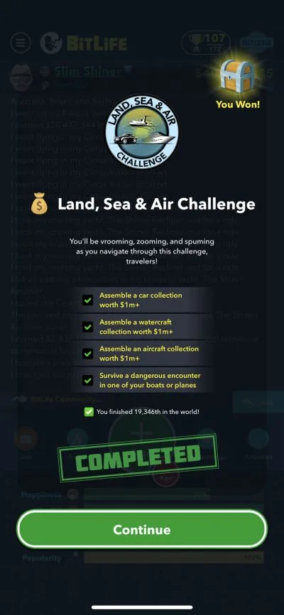 bitlife land, sea & air challenge requirements