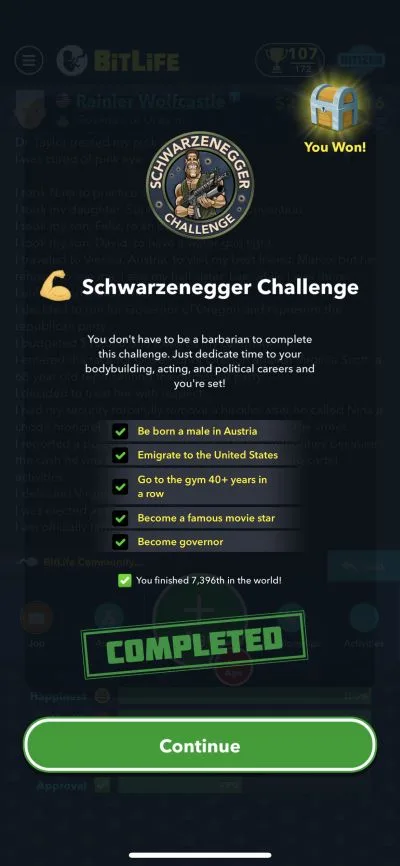 bitlife schwarzenegger challenge requirements