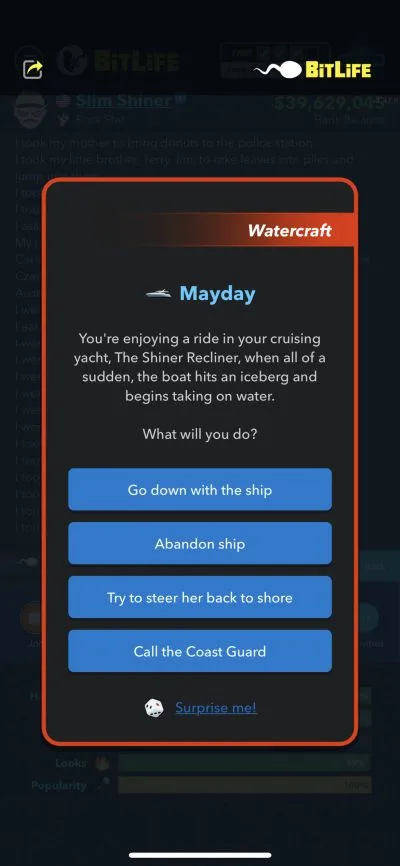 bitlife sinking ship