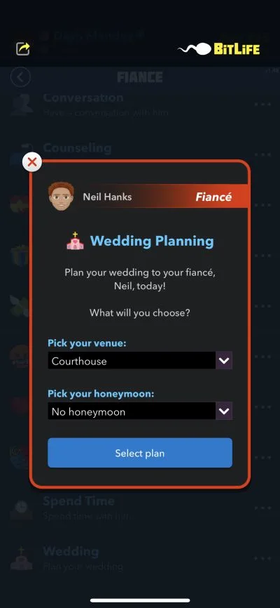 wedding planning in bitlife