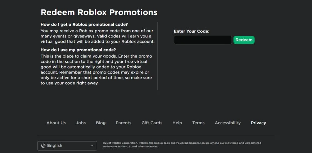 roblox promo codes step 2