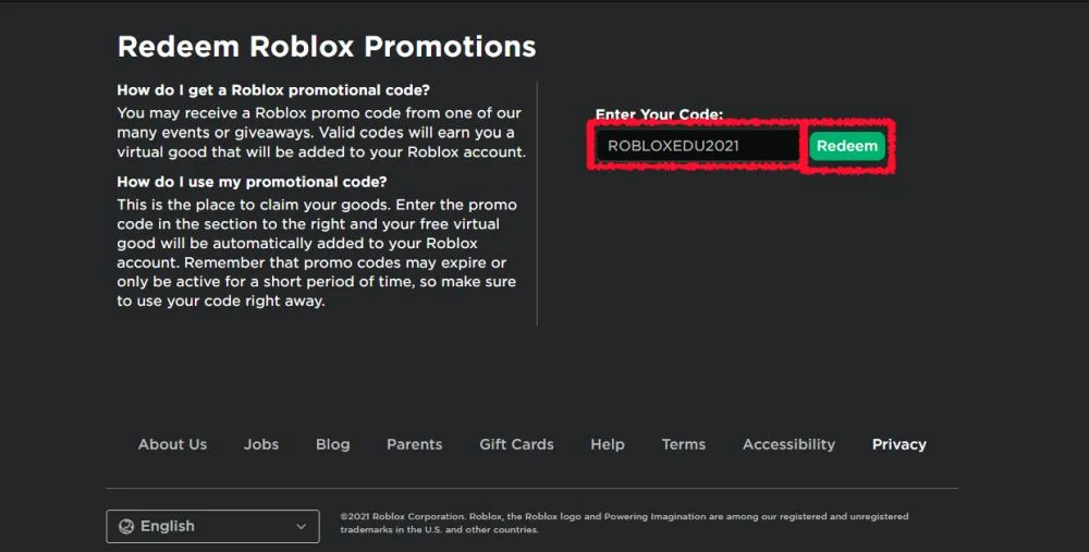 roblox promo codes step 3