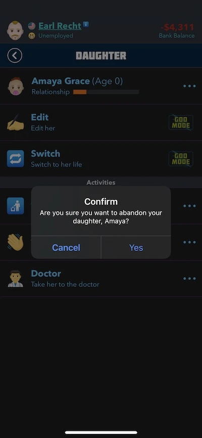 abandoning daughter in bitlife