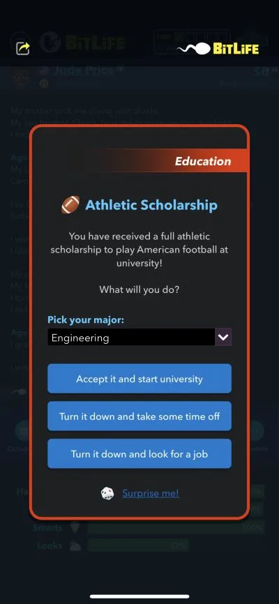 receiving athletic scholarship in bitlife