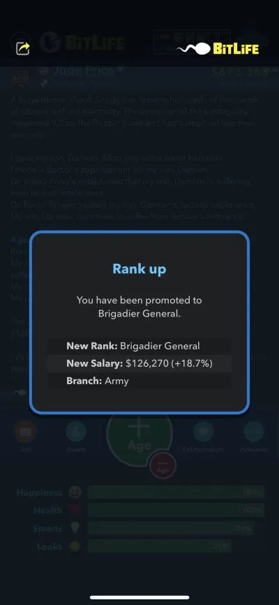 brigadier general rank in bitlife