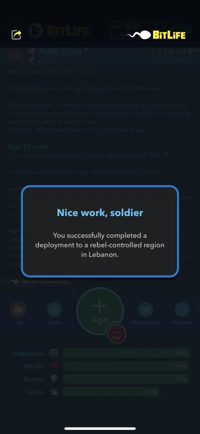 completing military deployment in bitlife