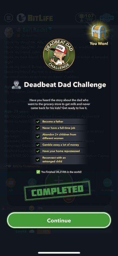 bitlife deadbeat dad challenge requirements