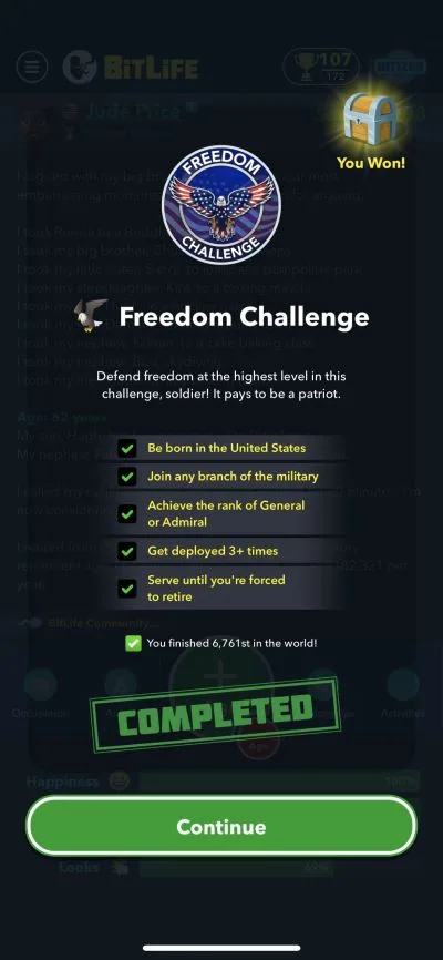 bitlife freedome challenge requirements
